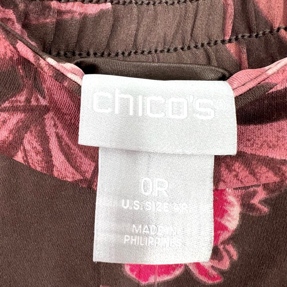 NEW NWT Chicos Sz 0R 0 Regular US 4 Pink Brown Floral Tropical Pull on Pants - Picture 5 of 9